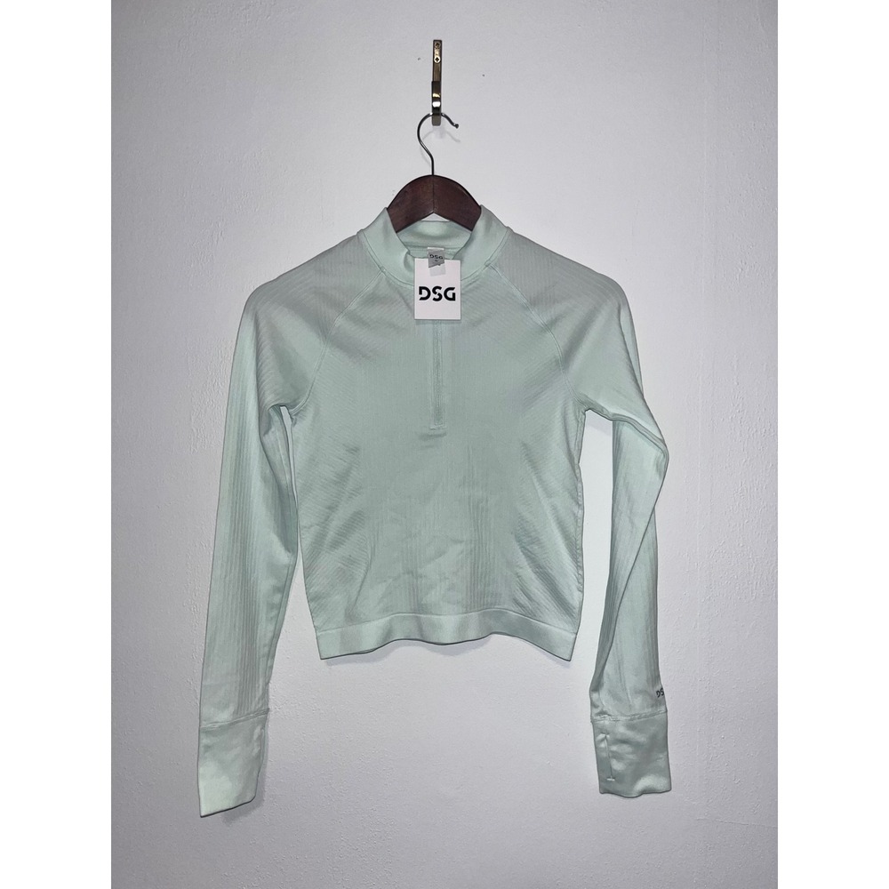 DSG Womens Seamless Quarter Zip Long Sleeve Top Seafoam Sage Green Small NWT